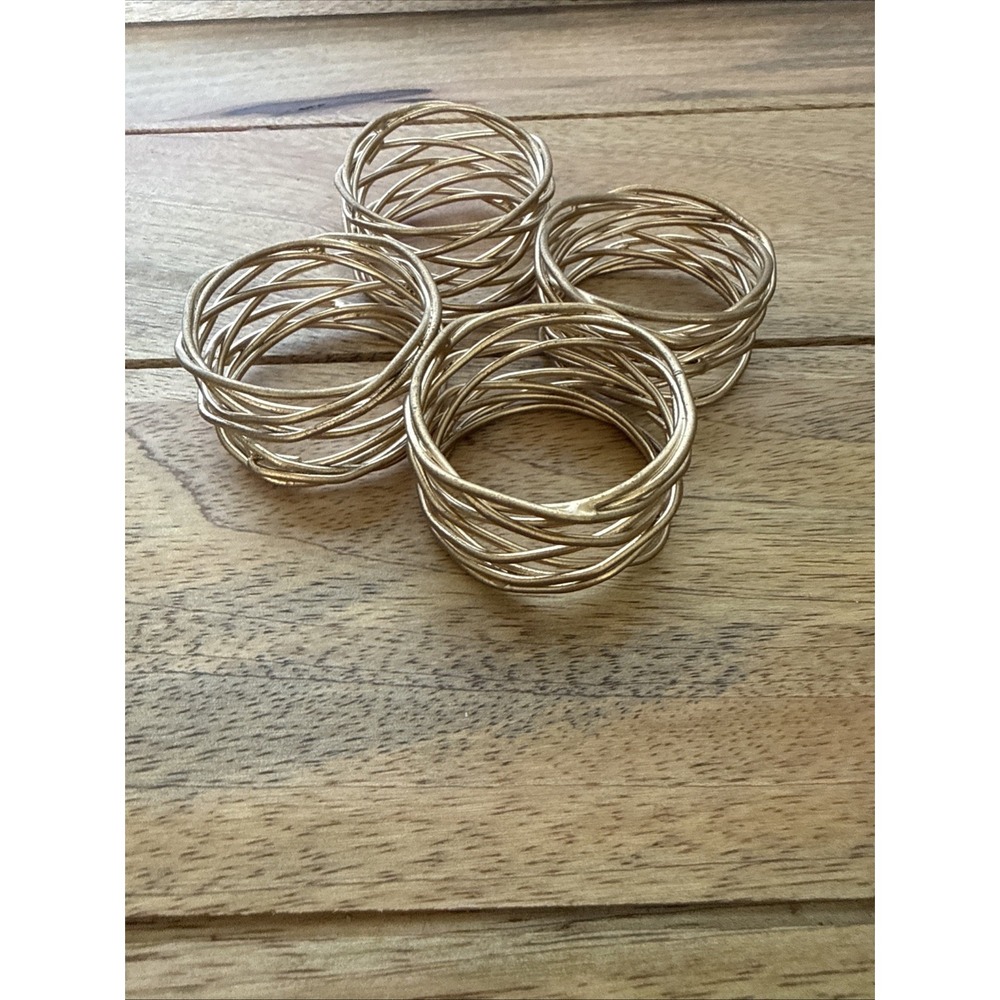 Spun Wire Nest Napkin Rings Gold Tone Set of 4